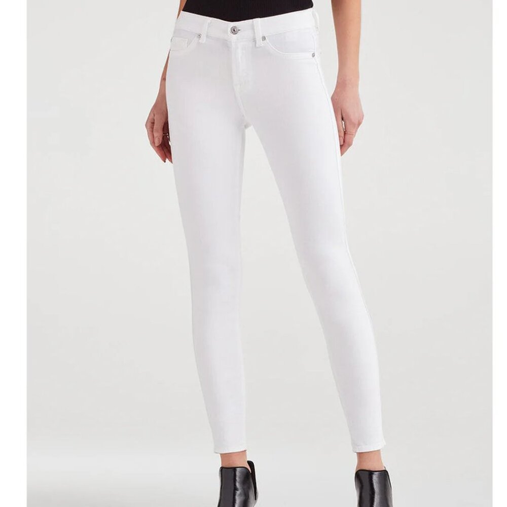 7 For All Mankind The Mid-Rise Ankle Skinny Jeans Clean White 28